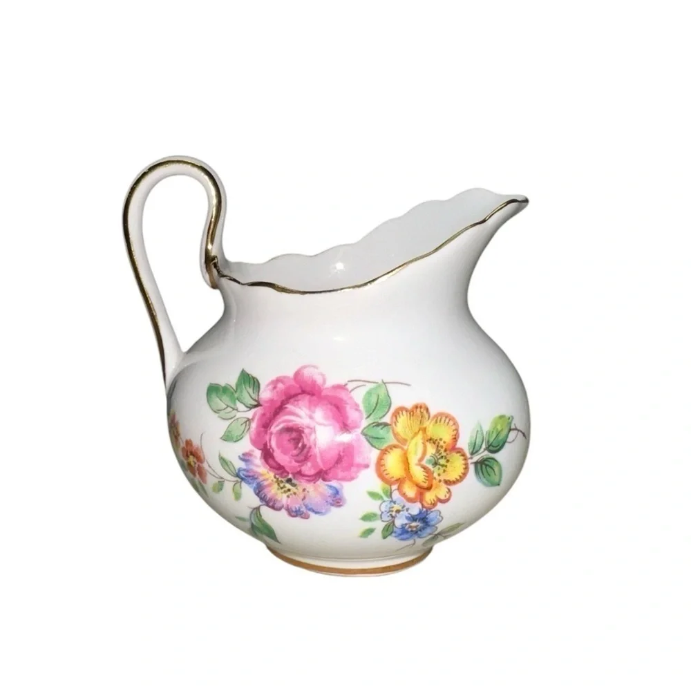 Royal Chelsea Vintage Porcelain Red Yellow Floral Gold Gilt Creamer